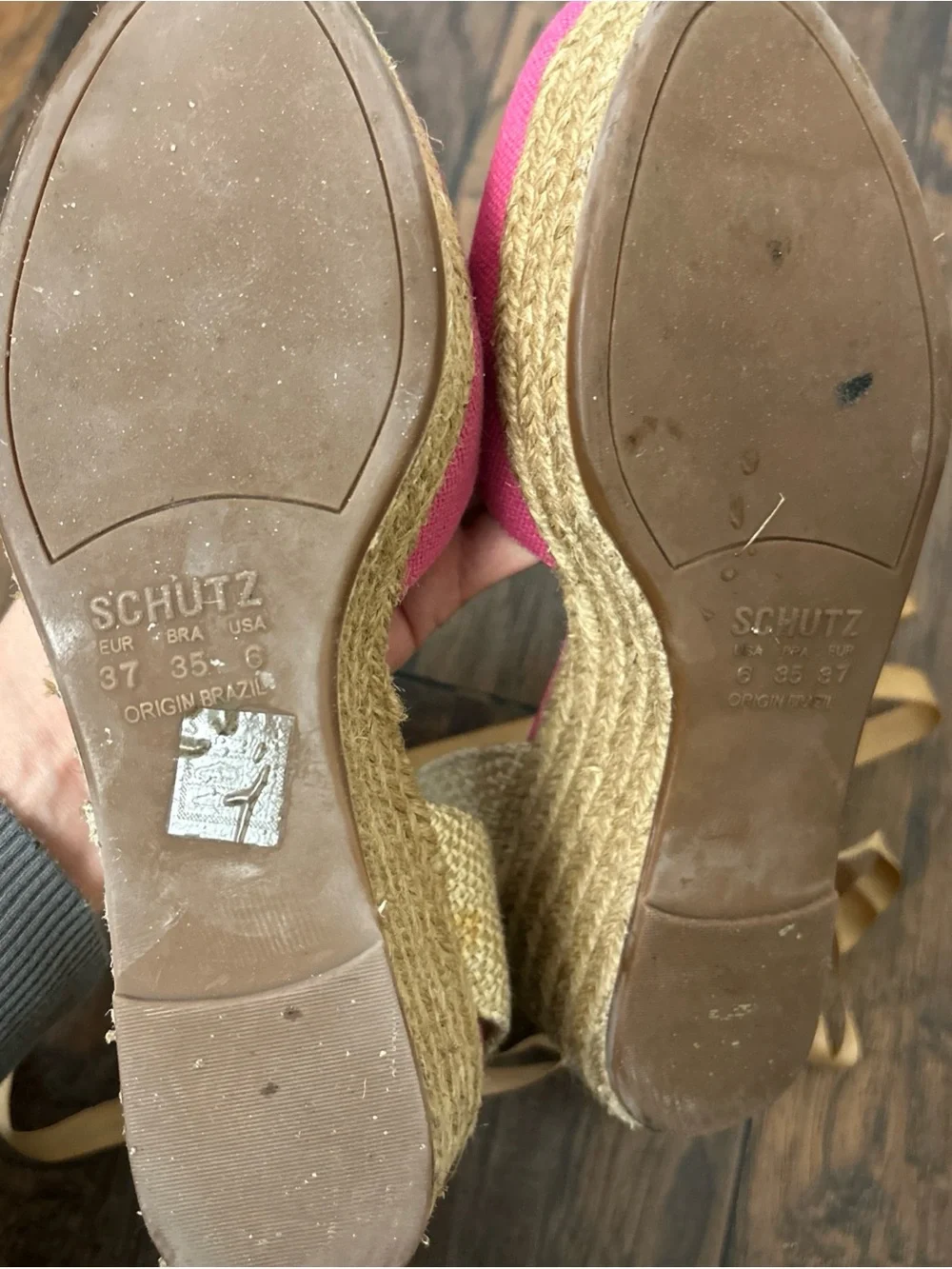 SCHUTZ Pink Espadrille Wedge Sandals with Tan Ankle Ties size 6